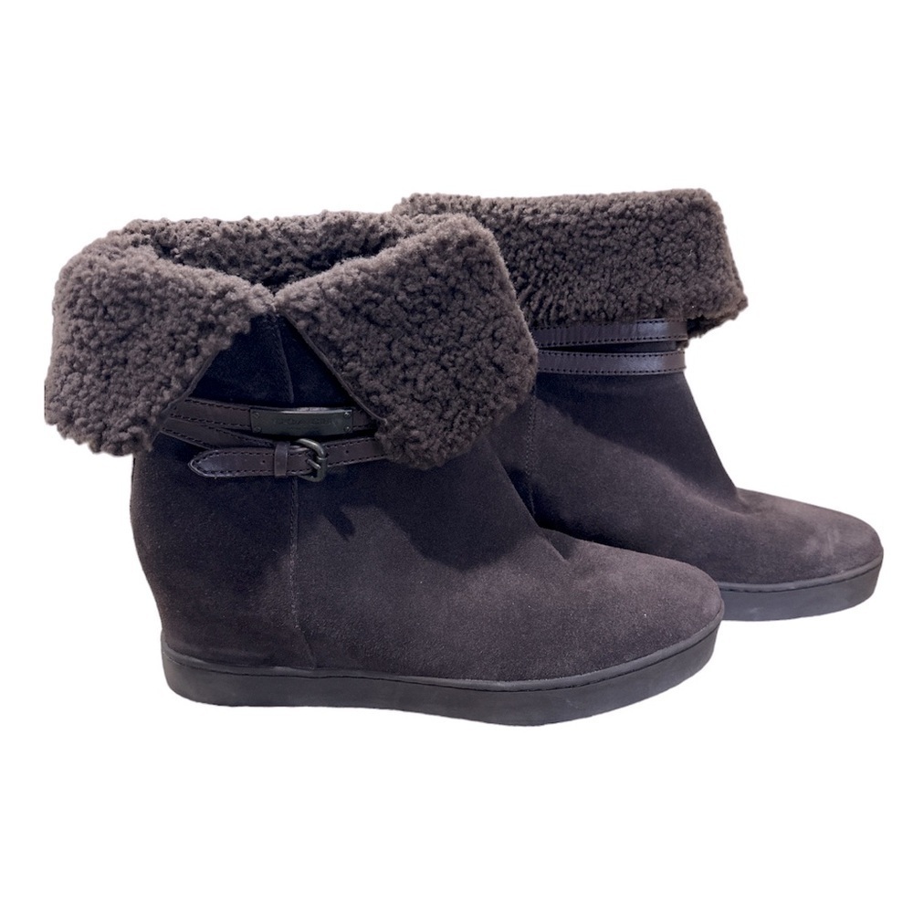 COACH NORELL COLD A8741  BOOTS Suede Upper brown Wedge Platform shearling W 11m